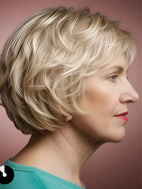 Sophisticated layered bob hairstyle for women over 50 offering a chic look.