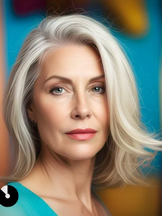 Elegant long hairstyle for women over 50 with soft waves adding volume and grace.
