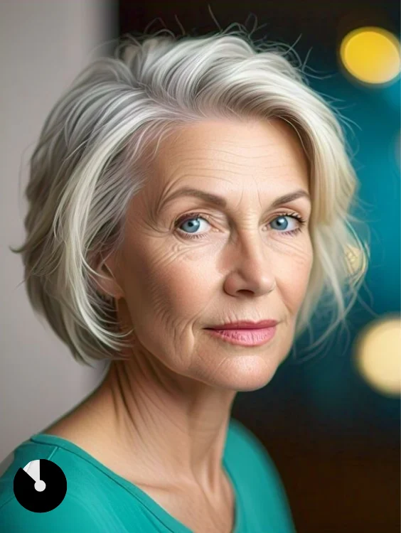 Stylish medium-length hairstyle for women over 50 featuring layered waves.