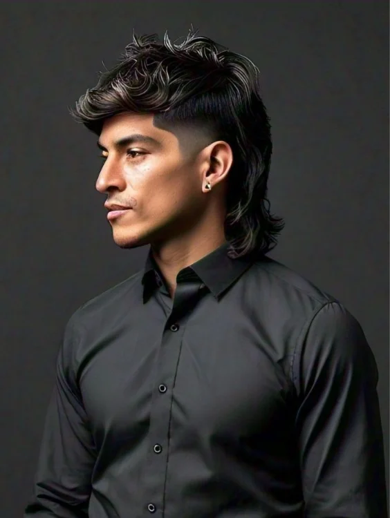 Modern mullet hairstyle with smooth fade and sleek design