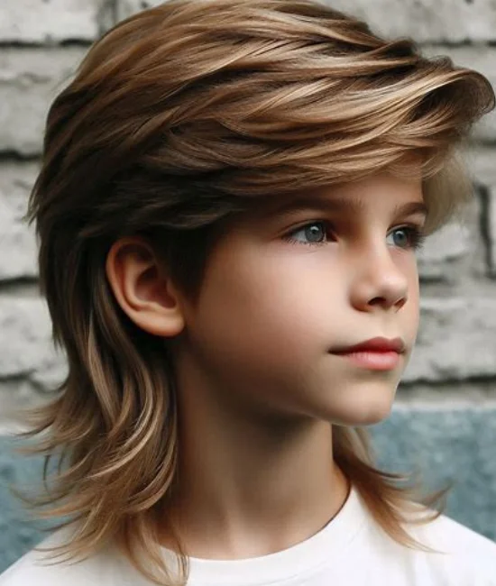 Boy with a modern mullet, short sides, and longer back.