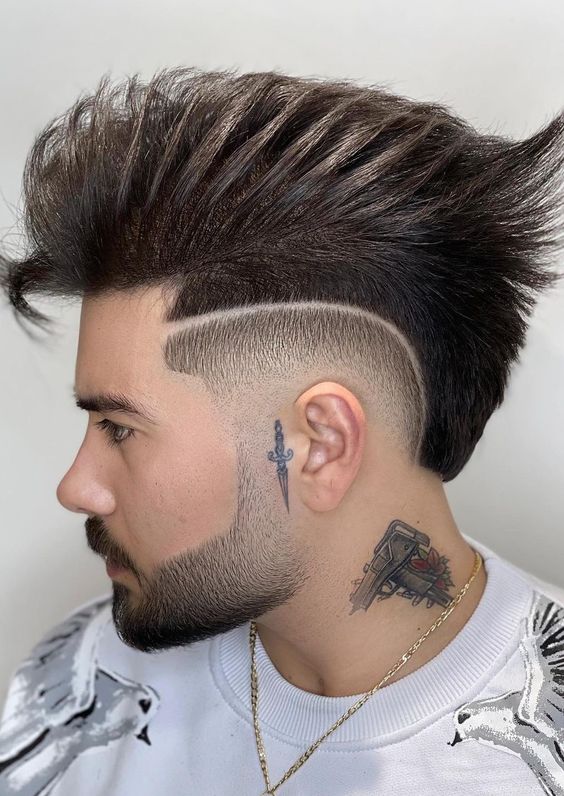 Man with Mohawk and Feathered Top hairstyle