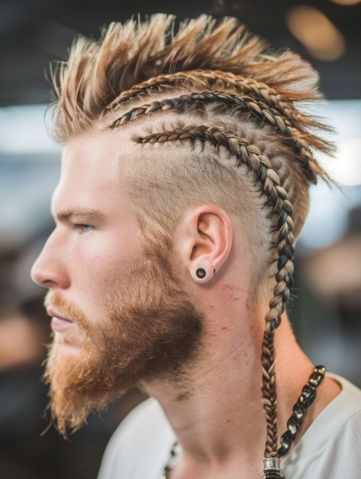 Man with Mohawk and Side Braids hairstyle