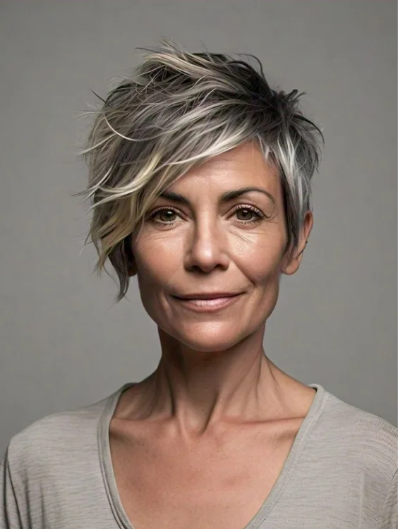 Stylish pixie cut for women over 50 providing a bold and youthful appearance.