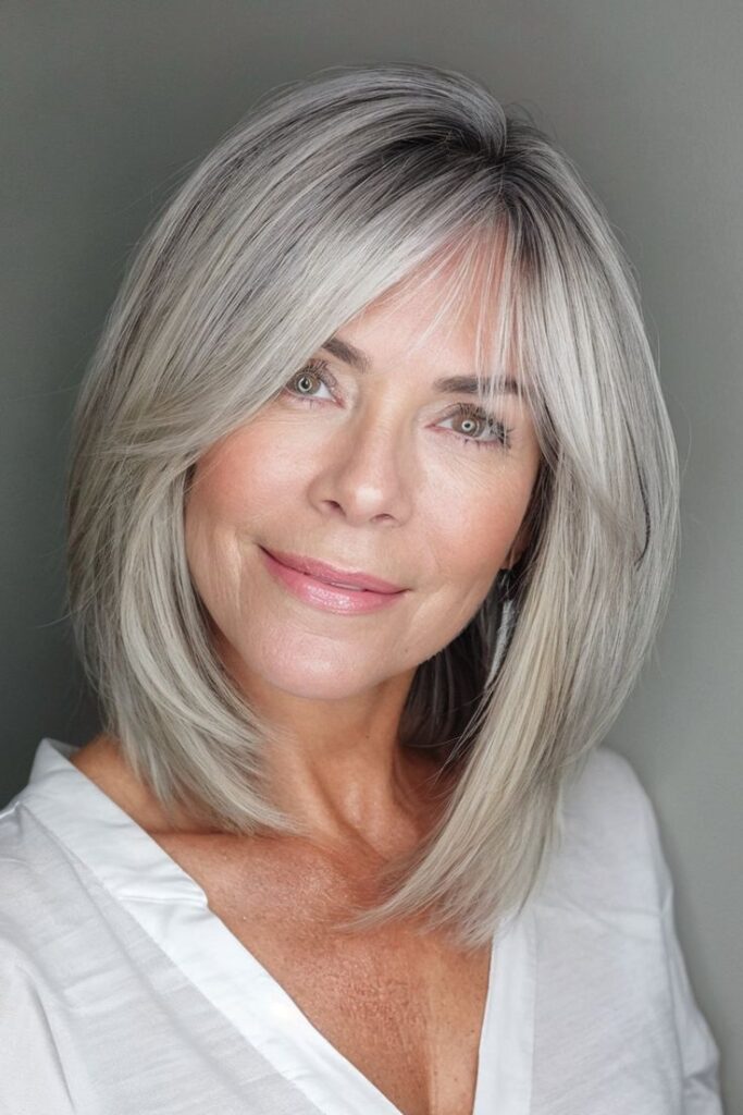 Rounded ombre bob gray hairstyle for women over 70.