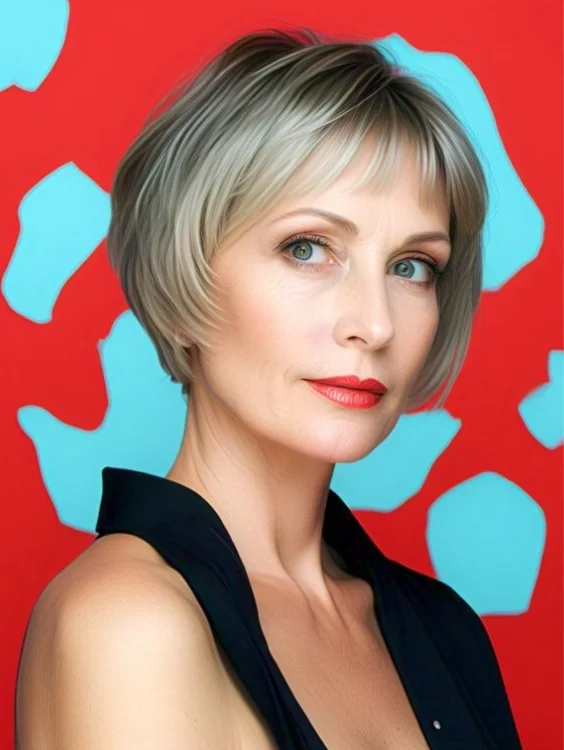 Chic short haircut for women over 50 offering a youthful and easy-to-maintain style.