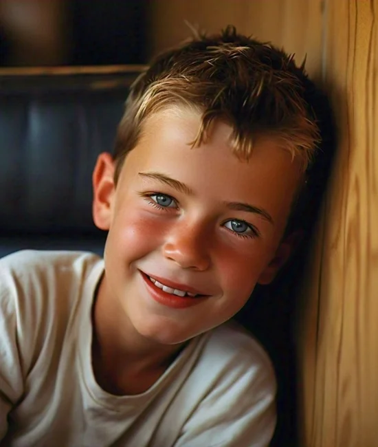 Boy with a short afro hairstyle, celebrating natural curls.