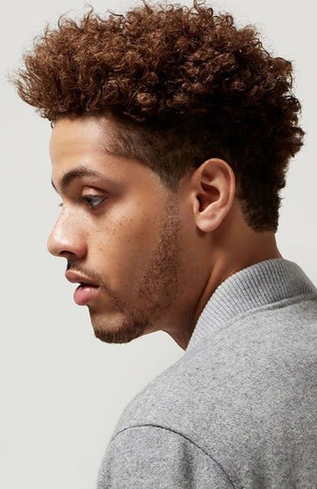 Short curly afro hairstyle for men, showcasing natural volume and texture.