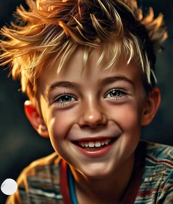 Kid with spiky hair, styled with gel for a playful look.