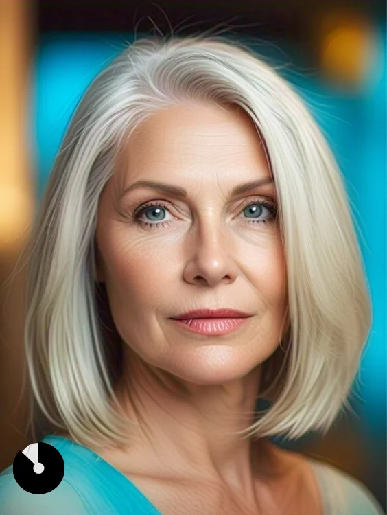 Sleek straight hairstyle for women over 50 offering a polished and modern appearance.