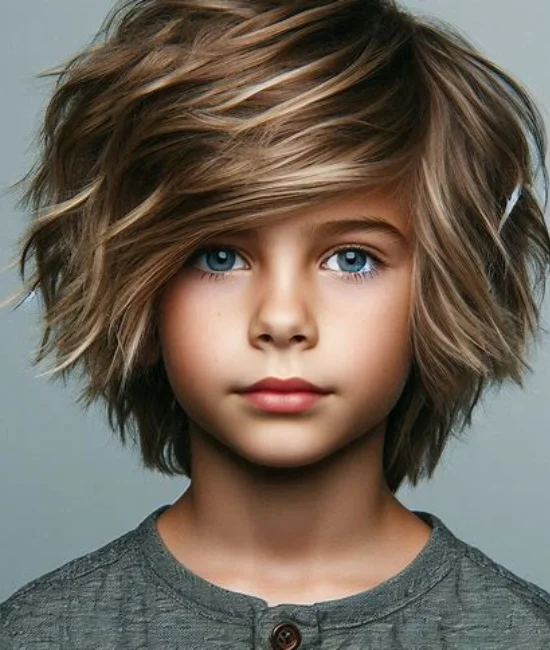 Medium-length textured hairstyle for boys, offering easy maintenance.