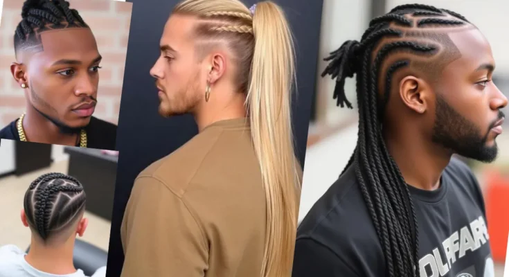 Man with stylish braided hairstyle for 2024