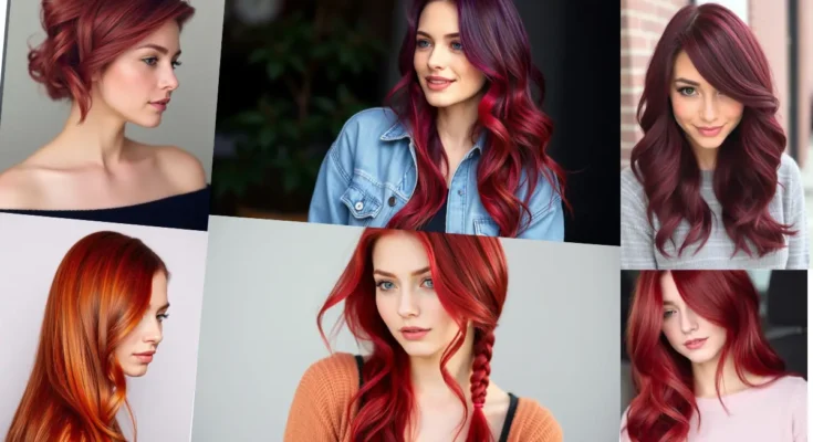 A collection of the 23 best modern red color hair styles for young women, showcasing vibrant, trendy, and fashionable looks in various shades of red.