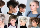 Close-up of a young woman with an edgy undercut short pixie haircut, showcasing the bold, sleek, and modern style from various angles.