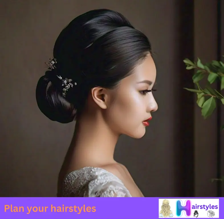 Bride with a classic low bun, offering a sleek and timeless bridal look that stays intact all day.