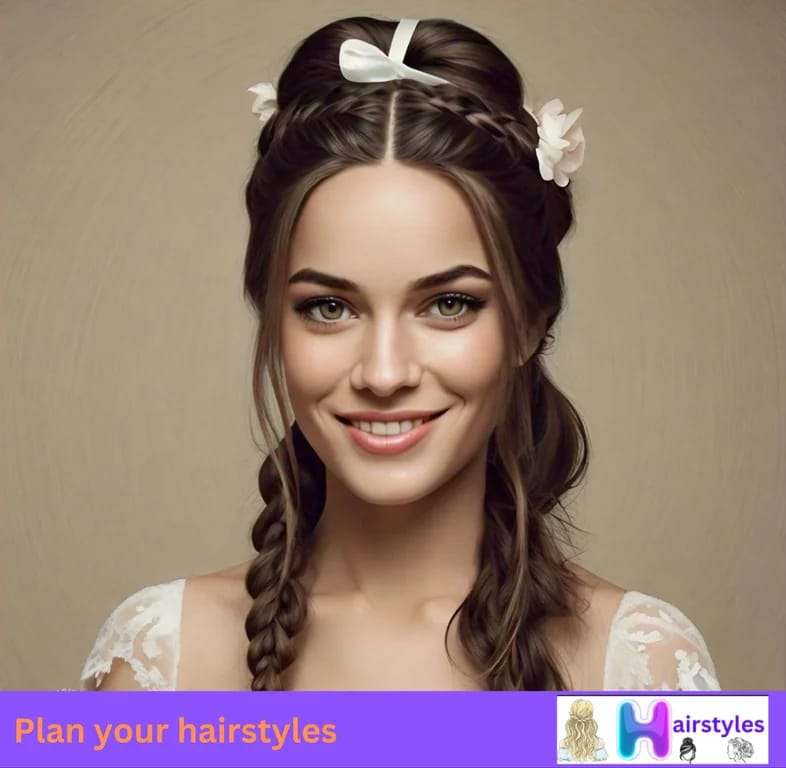 Boho bride with a topsy-tail ponytail featuring inside-out twists, giving a playful and whimsical appearance.