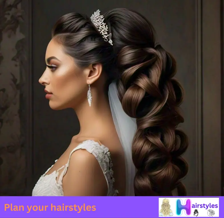 Bride with a full, voluminous low updo, creating an elegant and sophisticated wedding hairstyle.